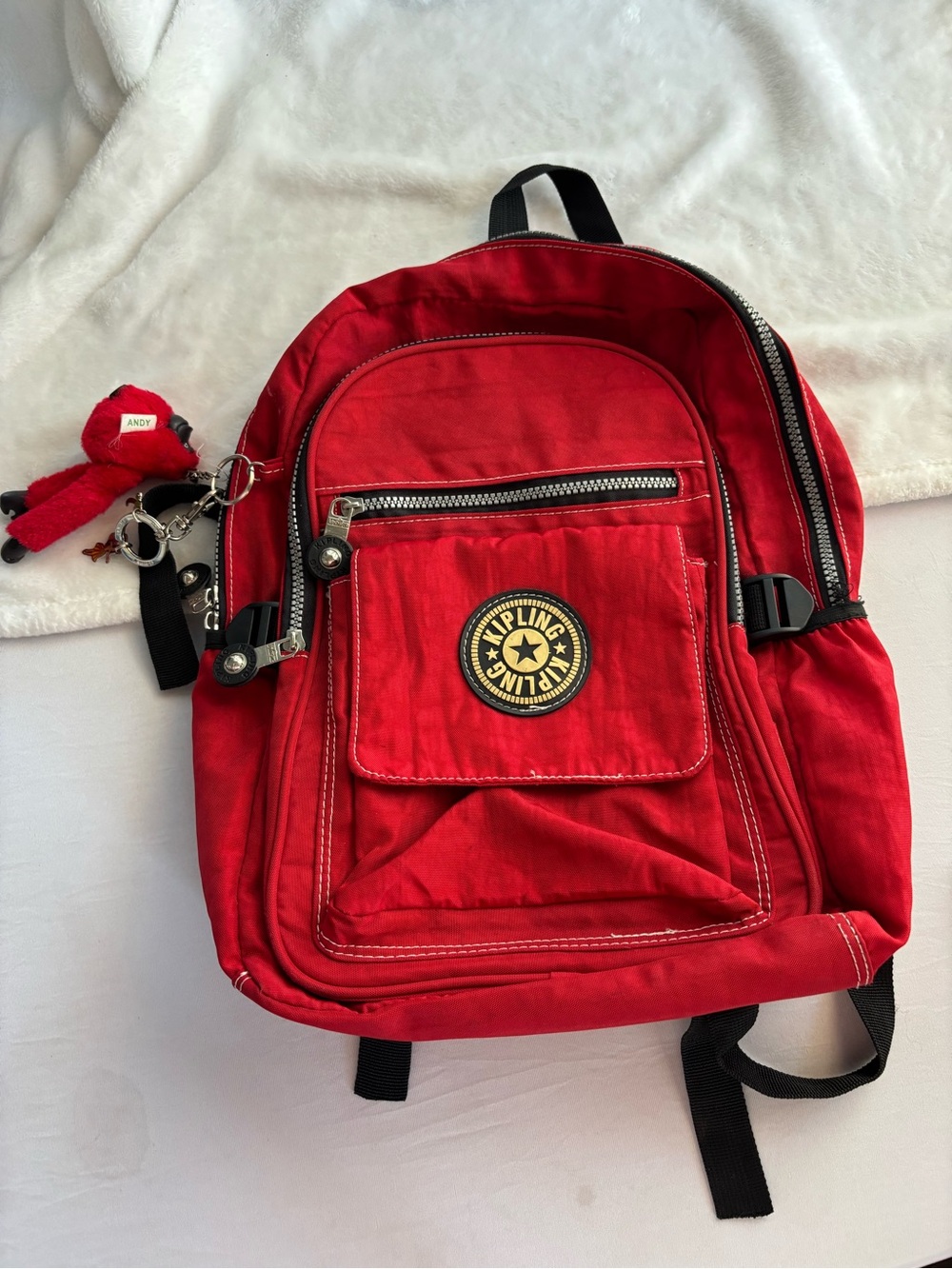 Kipling Backpack Vintage with Andy the Gorilla charm - Red